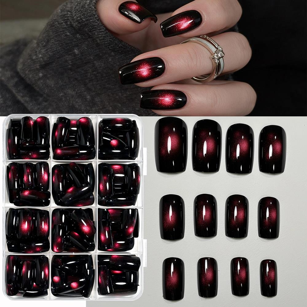 Nail Art Eye Cat - 144Pcs Black Red Glass Bead Cat