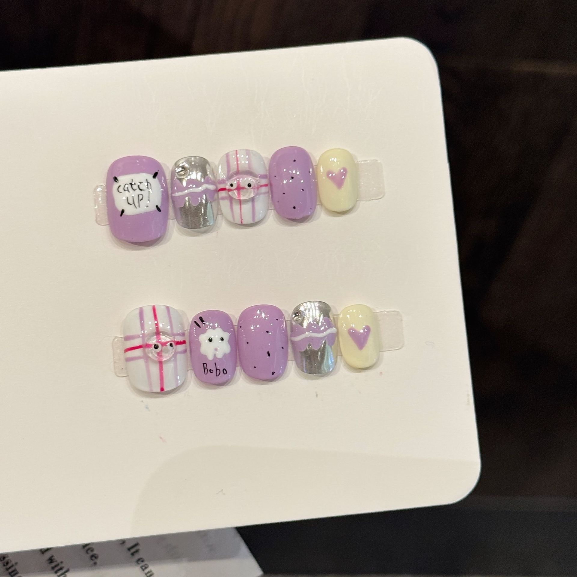 Nail Art Love - 10pcs Handmade Pressed Short Round Nails