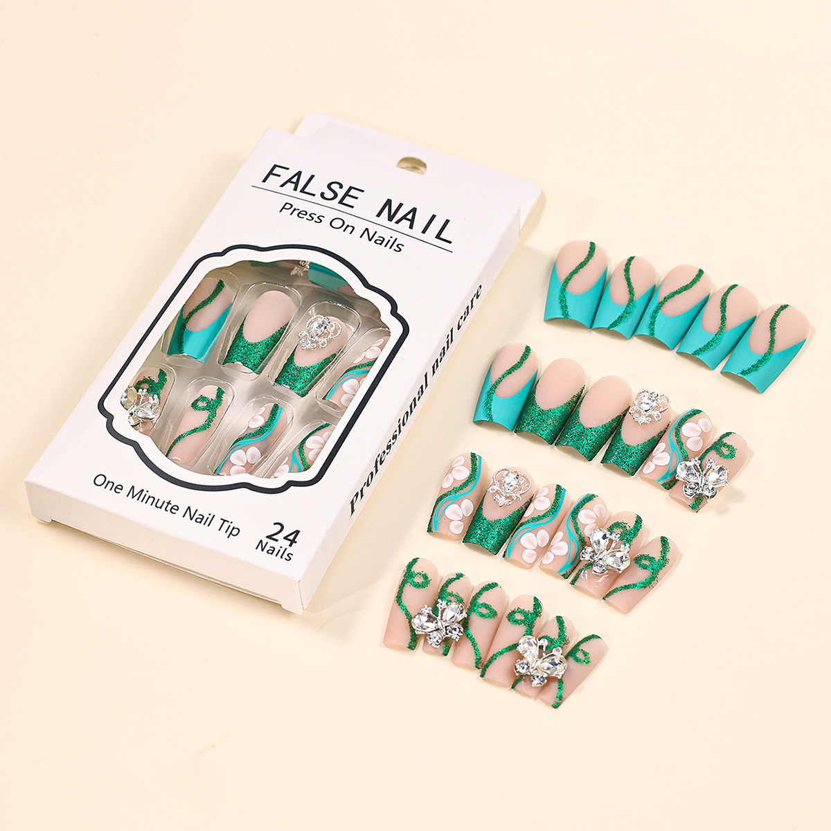 Long Coffin Press on Nails Bal - Nail Art French 评论和价格