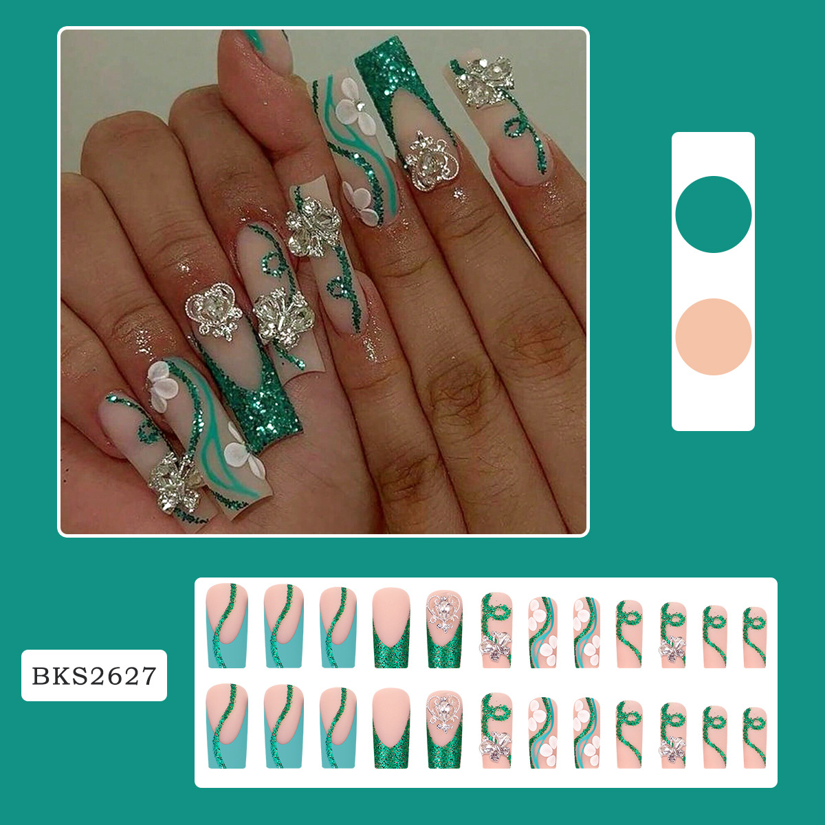 Long Coffin Press on Nails Bal - Nail Art French 评论和价格