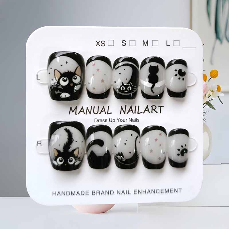 10Pcs Cute Cartoon Black Cat B - Nail Art Eye Cat 评论和价格