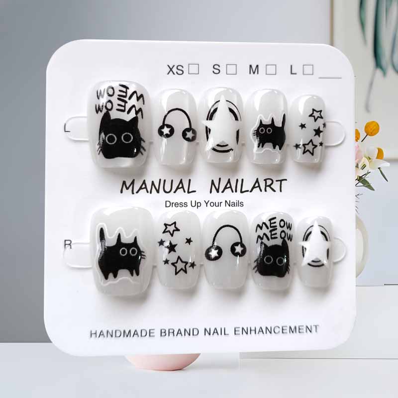 10Pcs Cute Cartoon Black Cat B - Nail Art Eye Cat 评论和价格