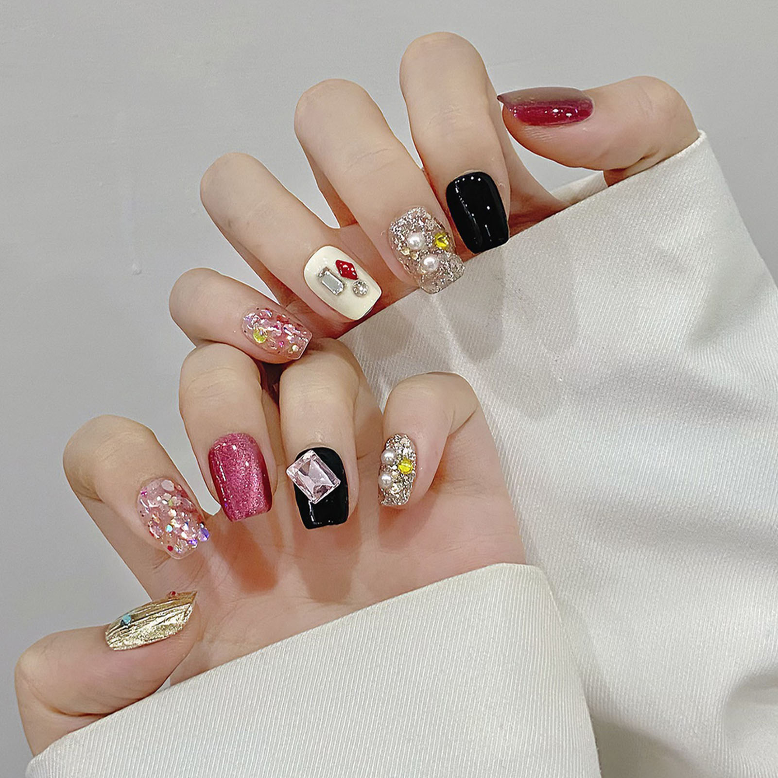 Handmade Press on Nails Glitte - Nail Art Eye Cat 评论和价格