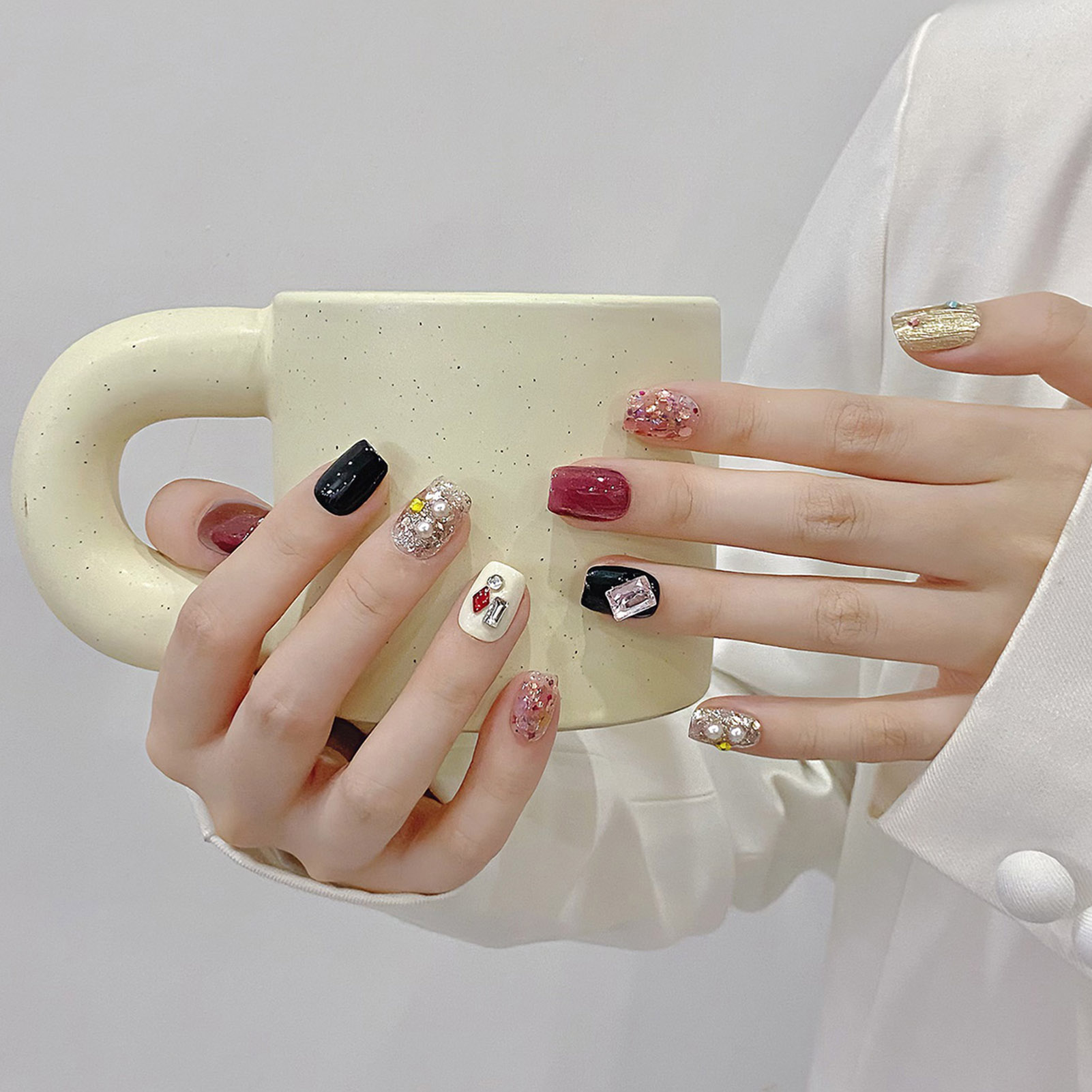 Handmade Press on Nails Glitte - Nail Art Eye Cat 评论和价格