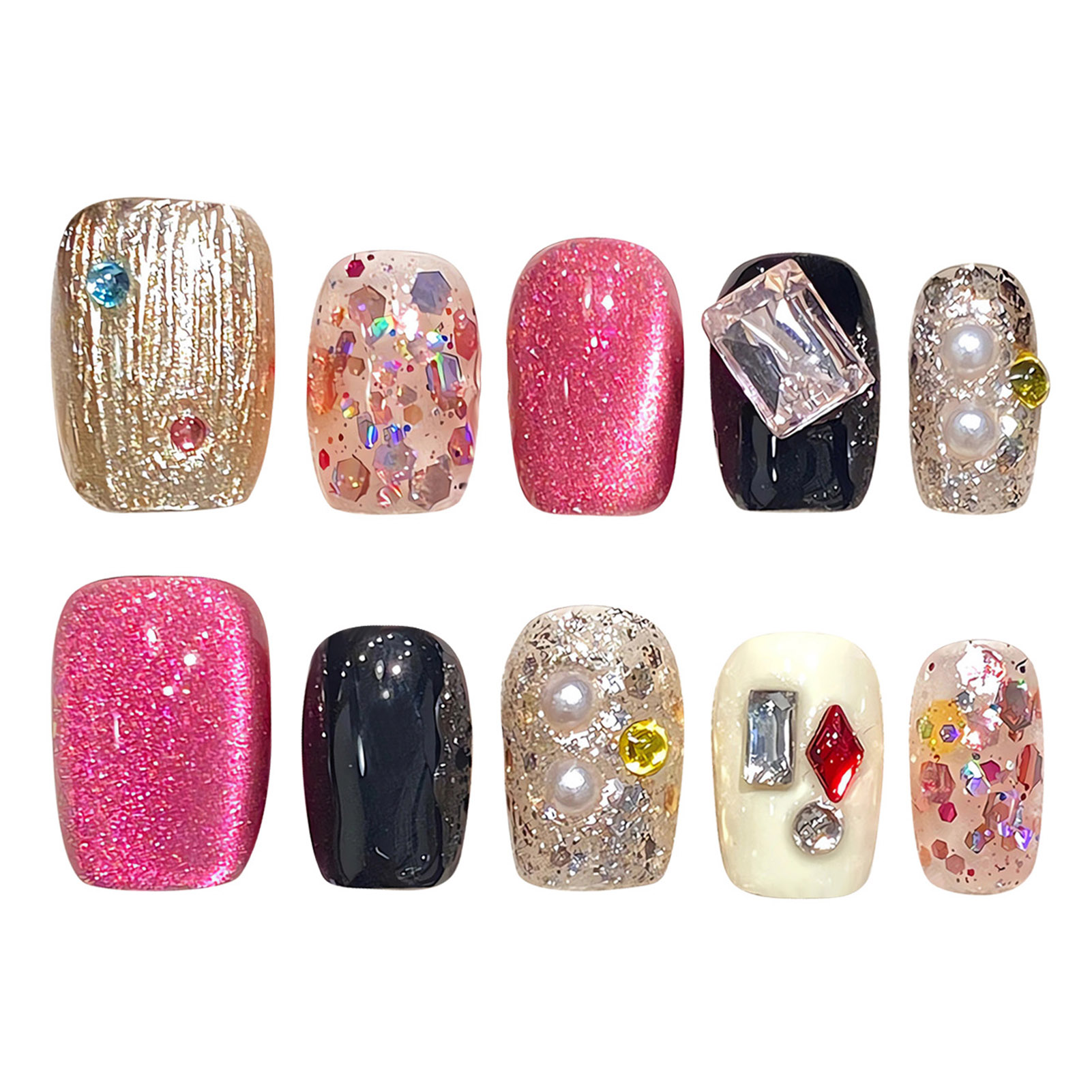 Handmade Press on Nails Glitte - Nail Art Eye Cat 评论和价格