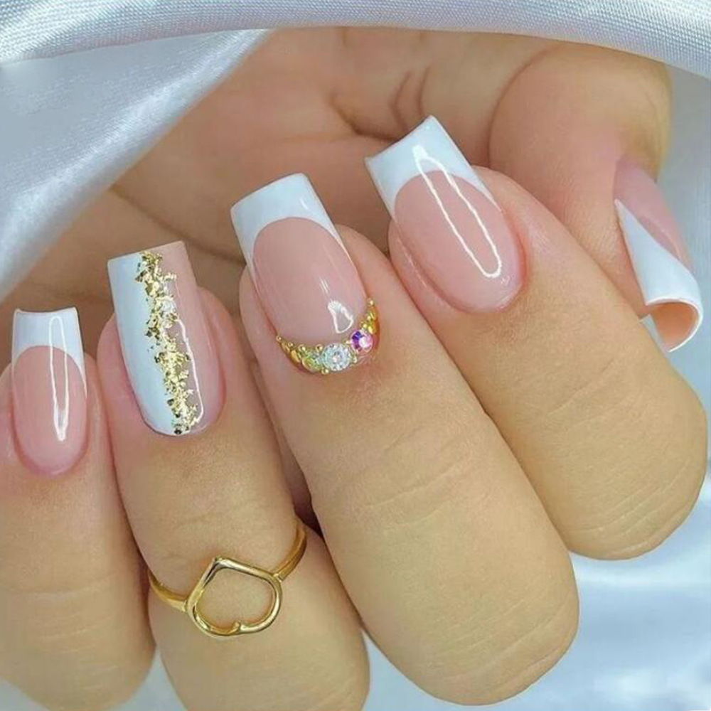 24Pcs Irregular French Fake Na - Nail Art French 评论和价格