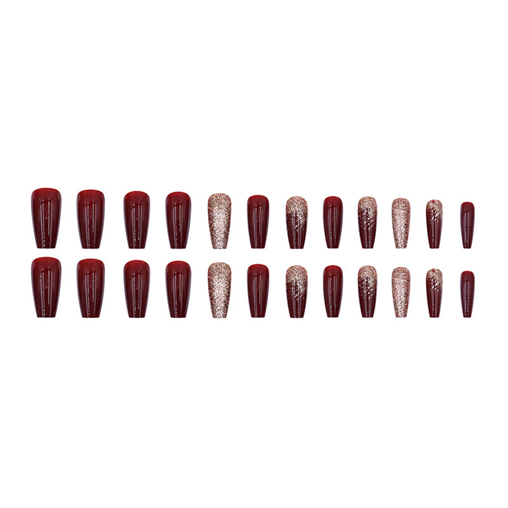 24Pcs Wine Red Flash Fake Nail - Nail Art French 评论和价格
