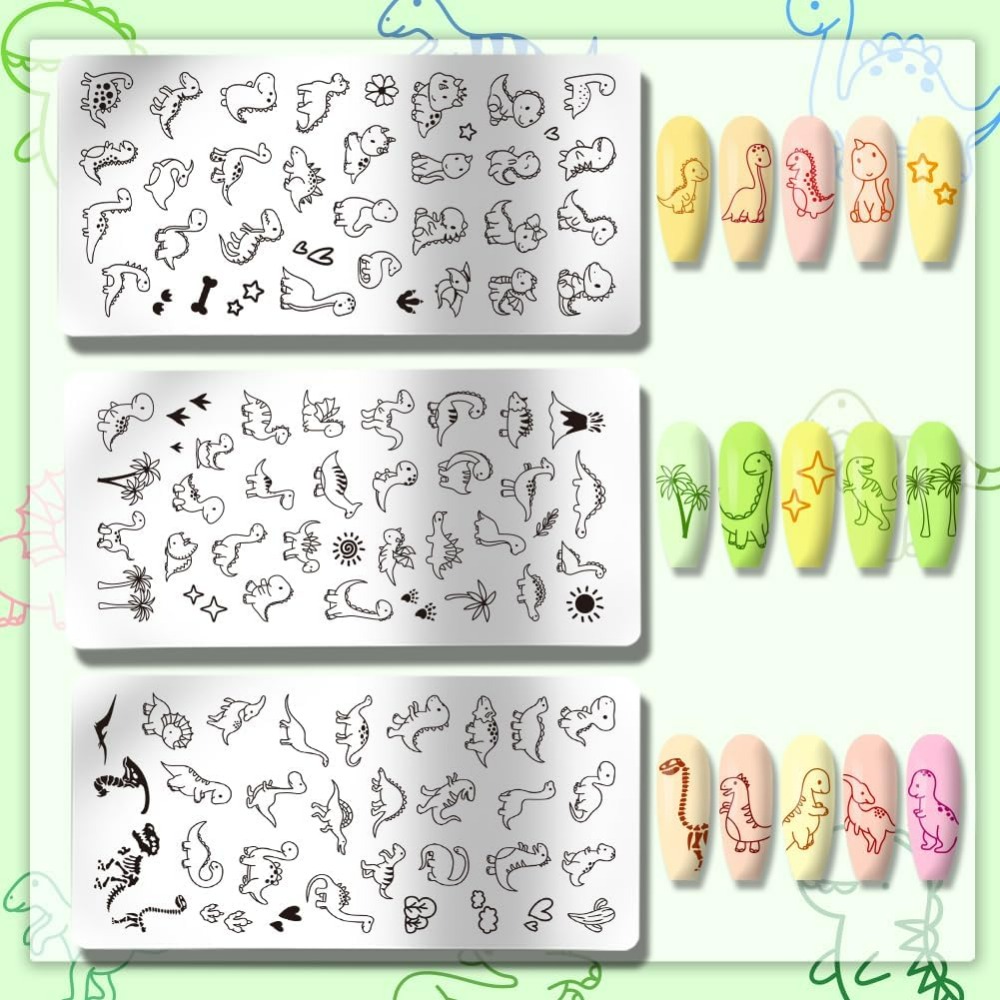 3pcs Dinosaur Nail Stamping Pl - Nail Art Love 评论和价格