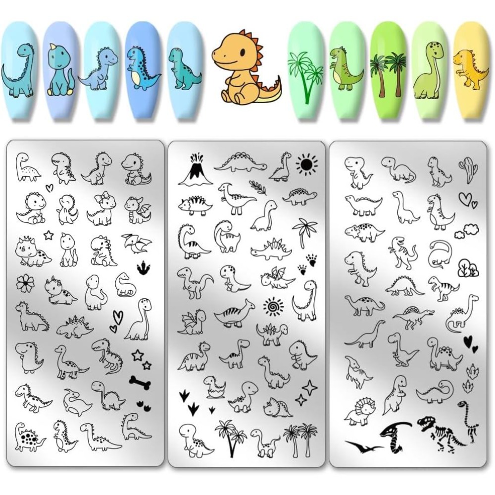 3pcs Dinosaur Nail Stamping Pl - Nail Art Love 评论和价格