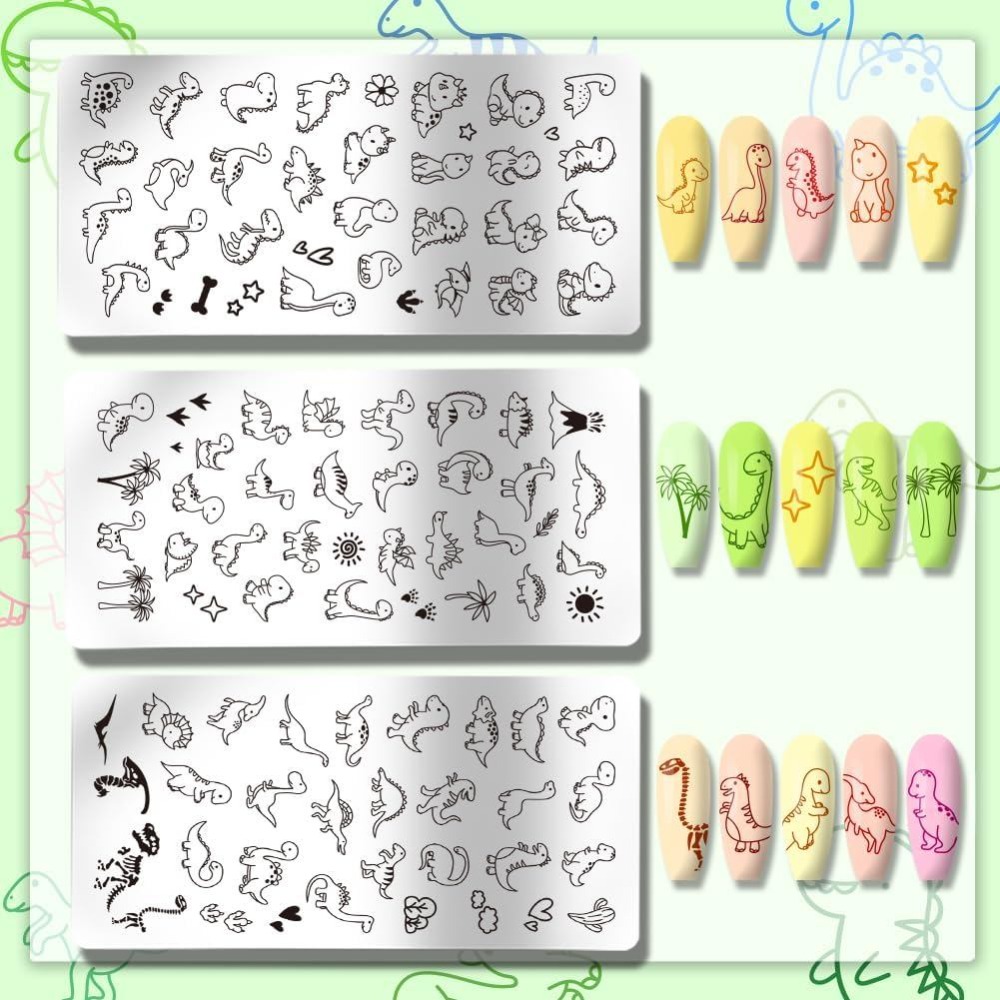 3pcs Dinosaur Nail Stamping Pl - Nail Art Love 评论和价格