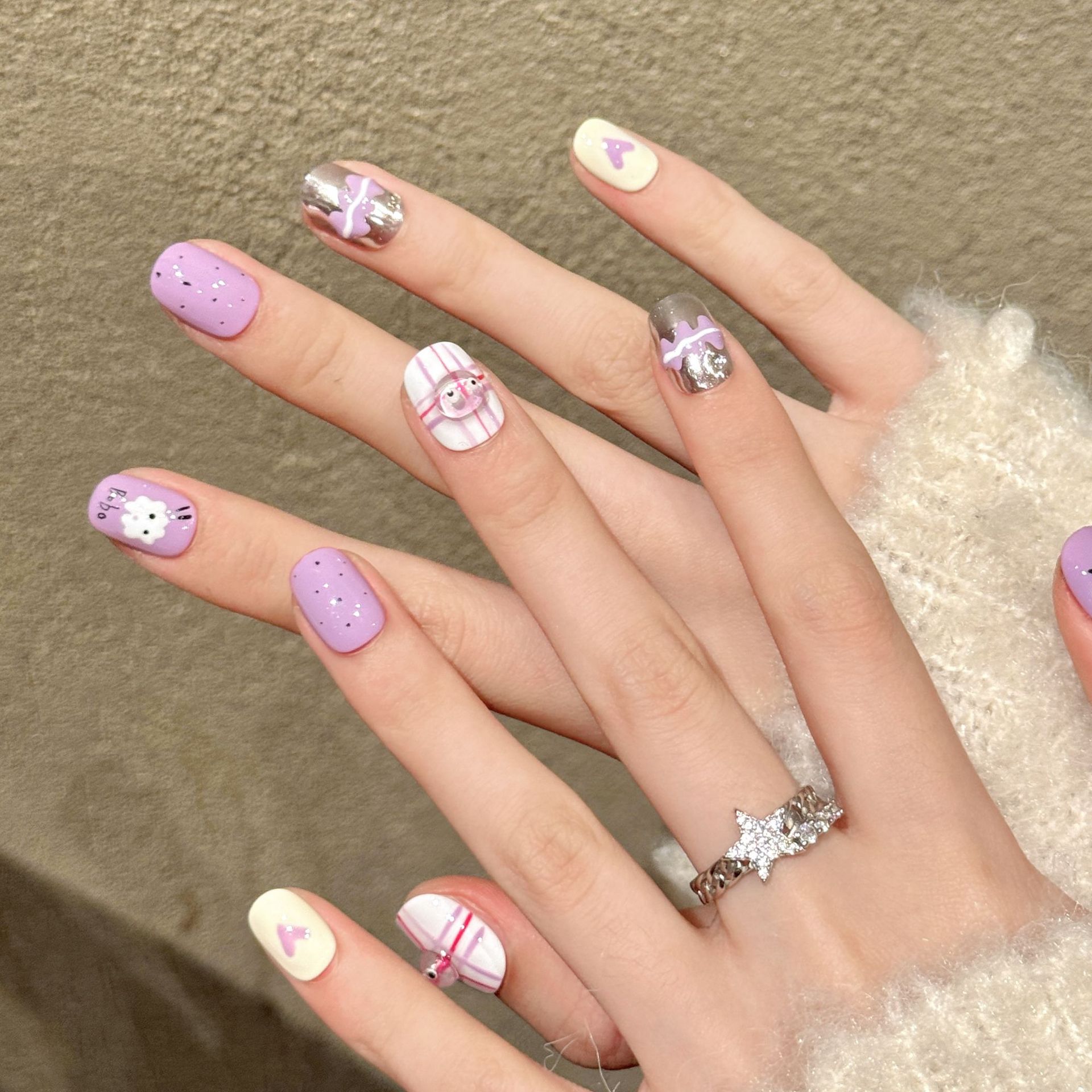 10pcs Handmade Pressed Short R - Nail Art Love 评论和价格